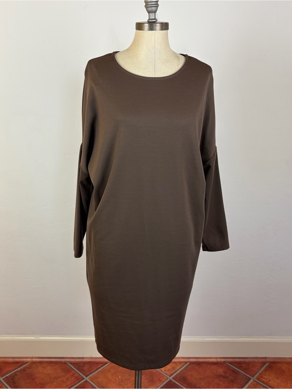 Helmut Lang Long Sleeve Shirt Dress in Brown